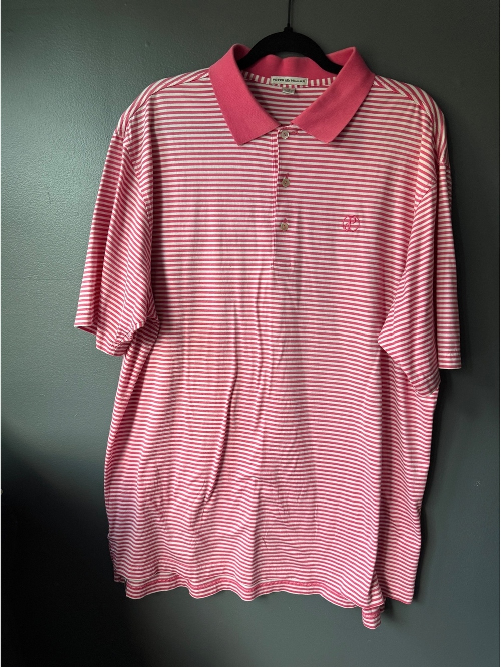 Peter Millar XL Pink and White Striped Cotton Polo Shirt